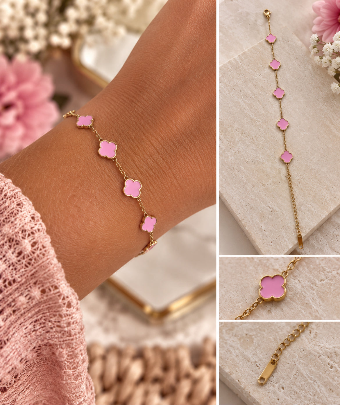 🌸 Bracelet Livia – Fleurs colorées en acier inoxydable