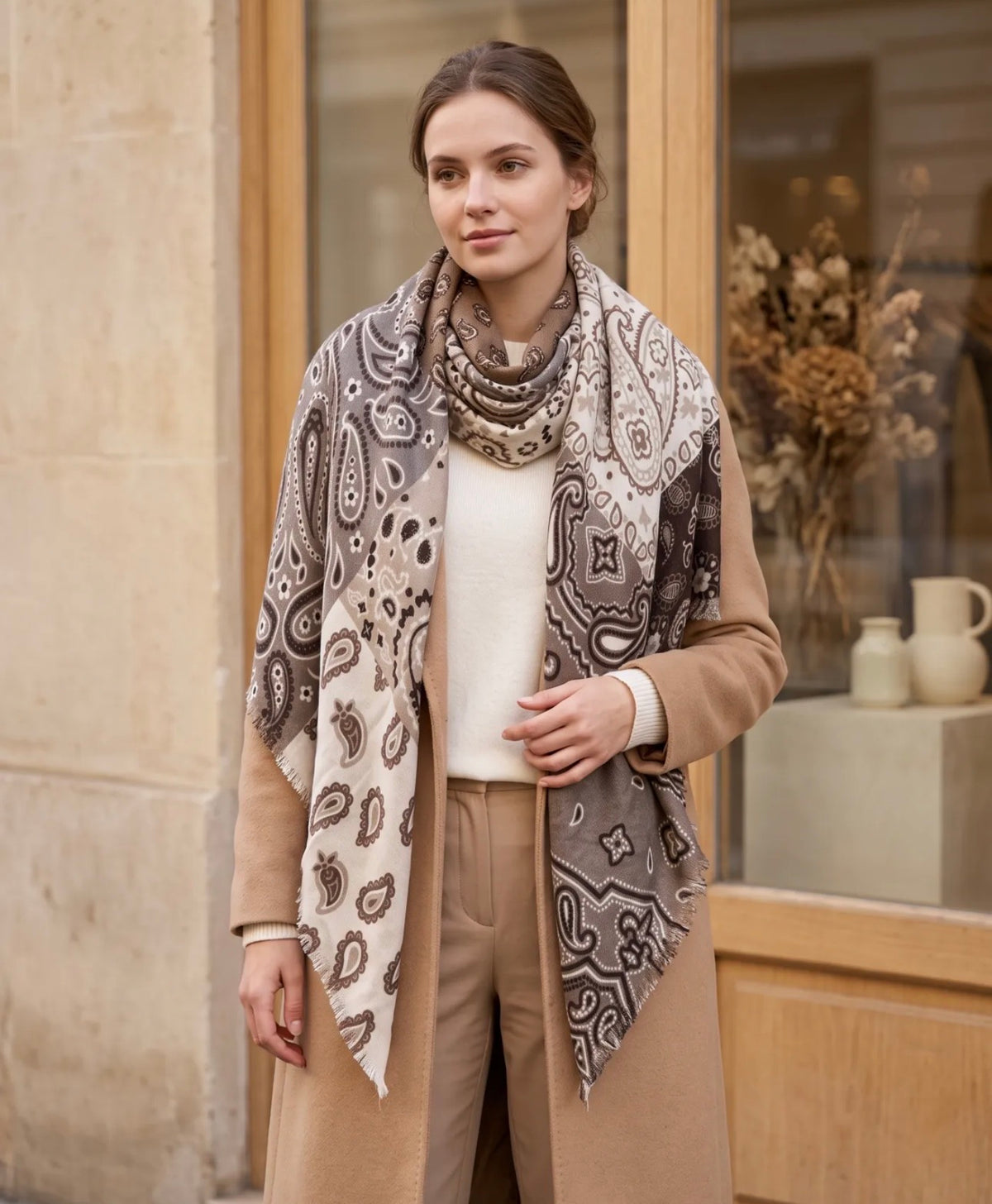 Écharpe Maya femme bandana patchwork 110 × 110 cm – Viscose & laine
