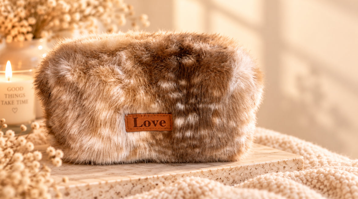 Trousse Douceur en fausse fourrure – Biche & Léopard