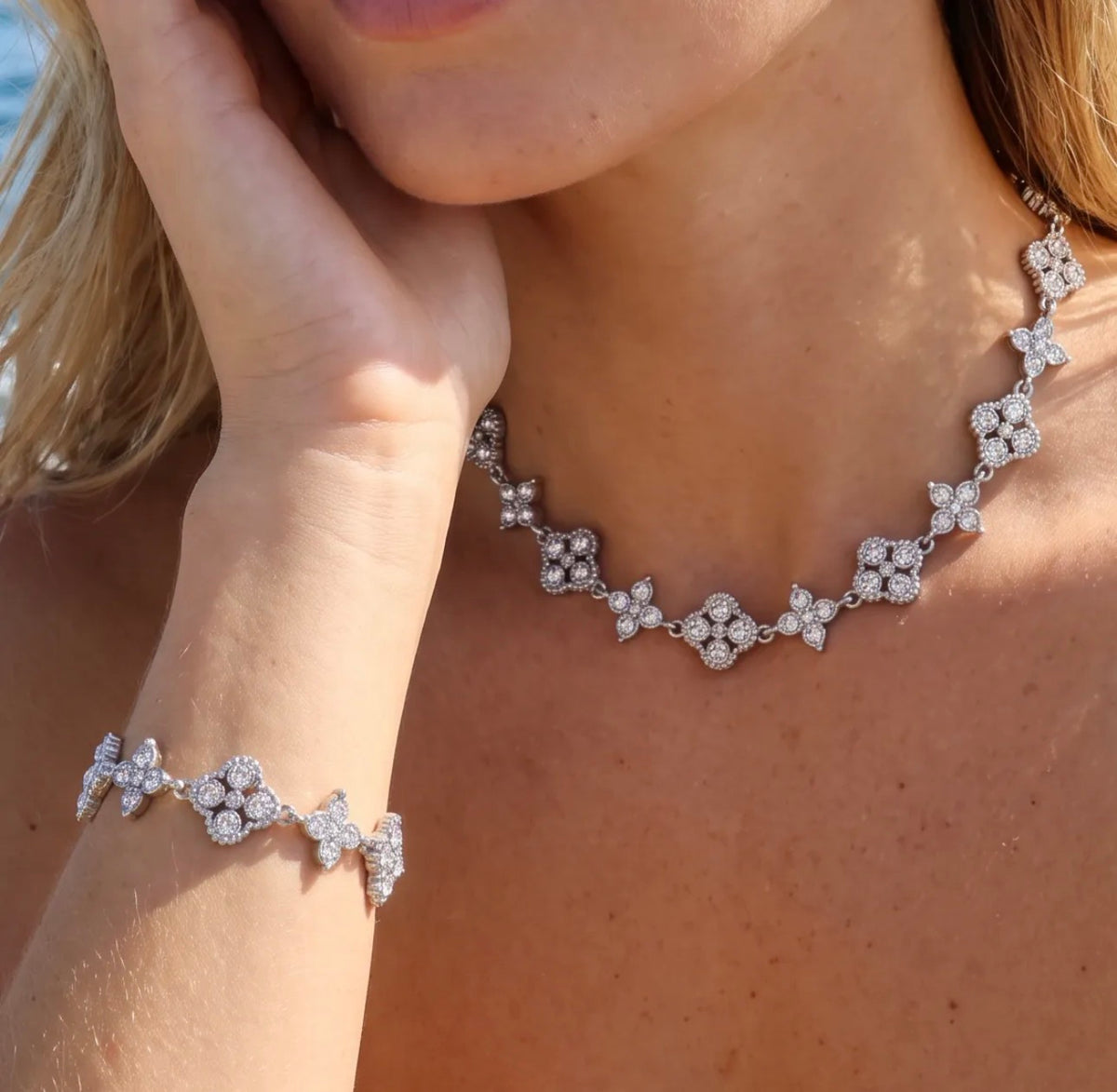 Parure Eléa – Collier & bracelet en acier inoxydable et zirconium