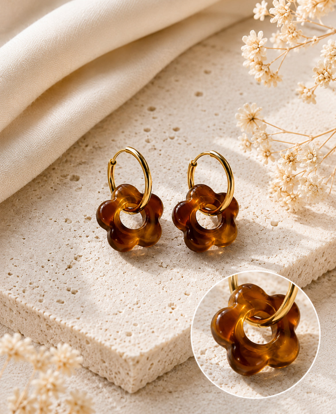 Boucles d’oreilles « Bloom Color » – Fleurs en résine – Acier inoxydable – 18 mm