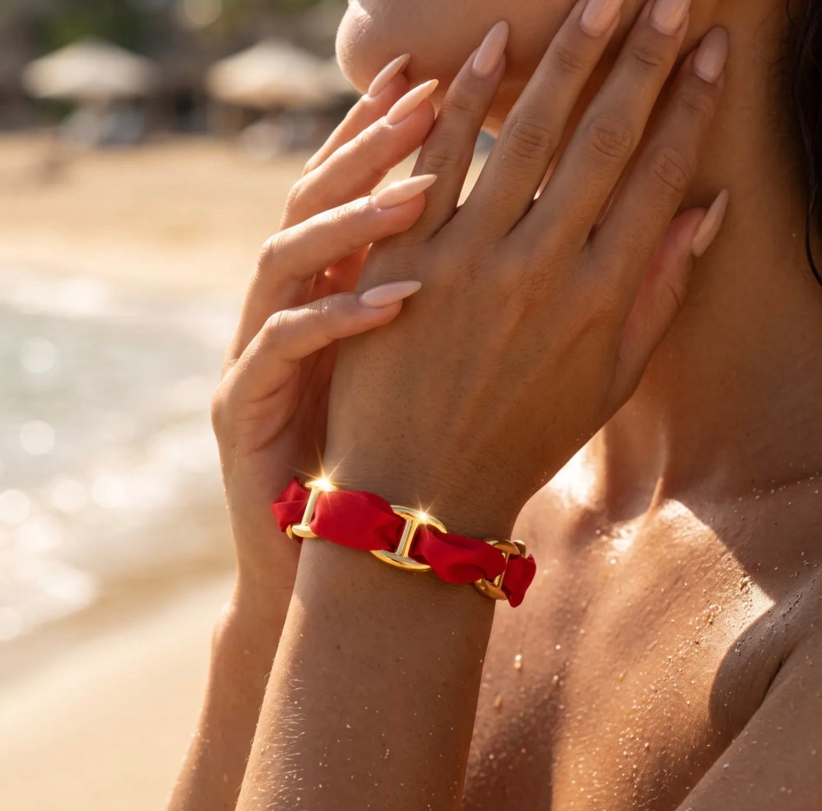 Jonc Riviera Doré – Maille marine & ruban coloré en acier inoxydable
