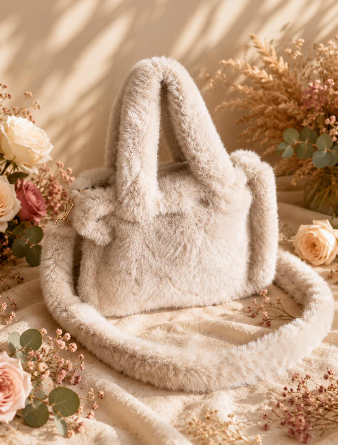 Sac Mila femme en fausse fourrure unie – Bandoulière détachable