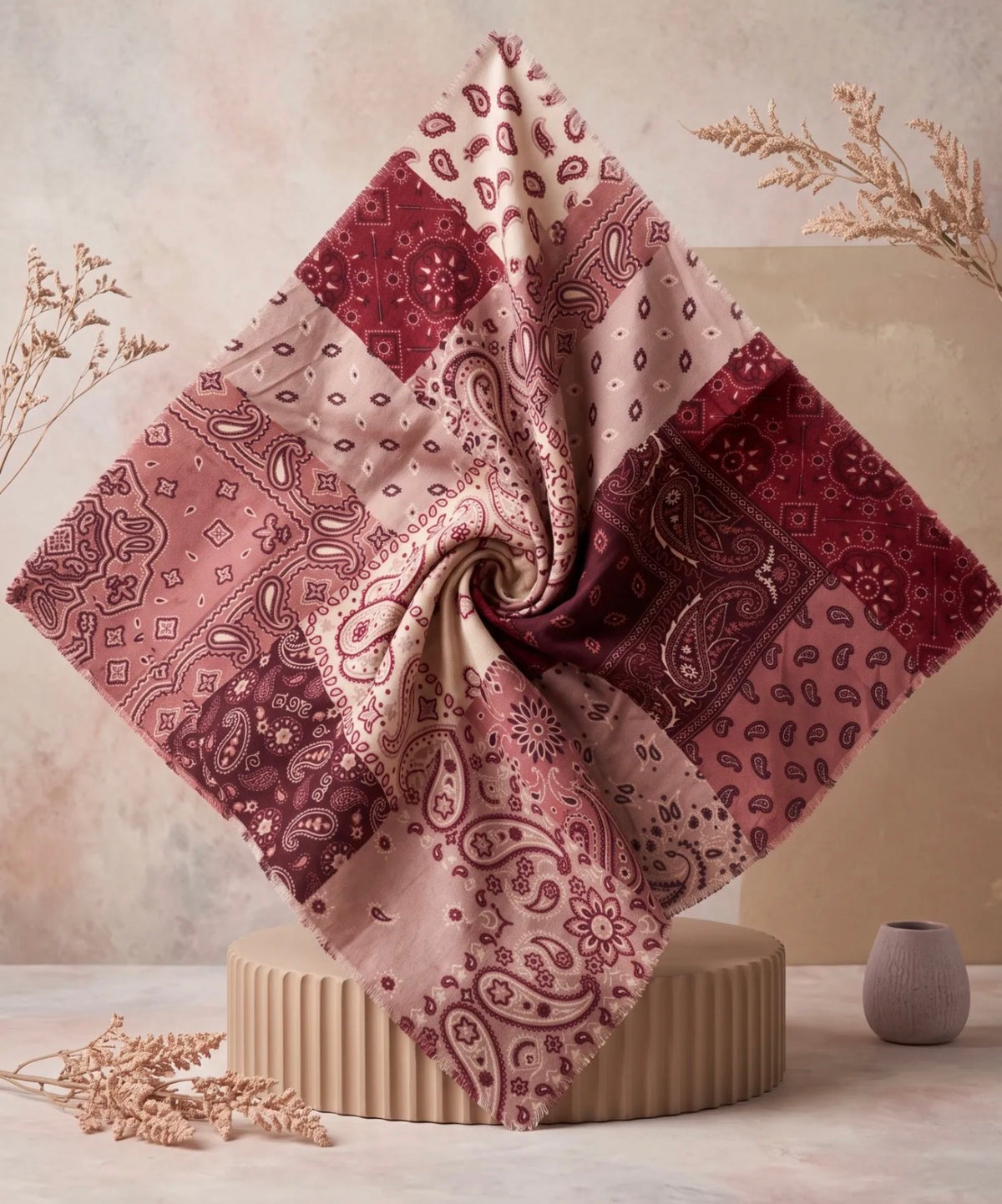 Écharpe Maya femme bandana patchwork 110 × 110 cm – Viscose & laine