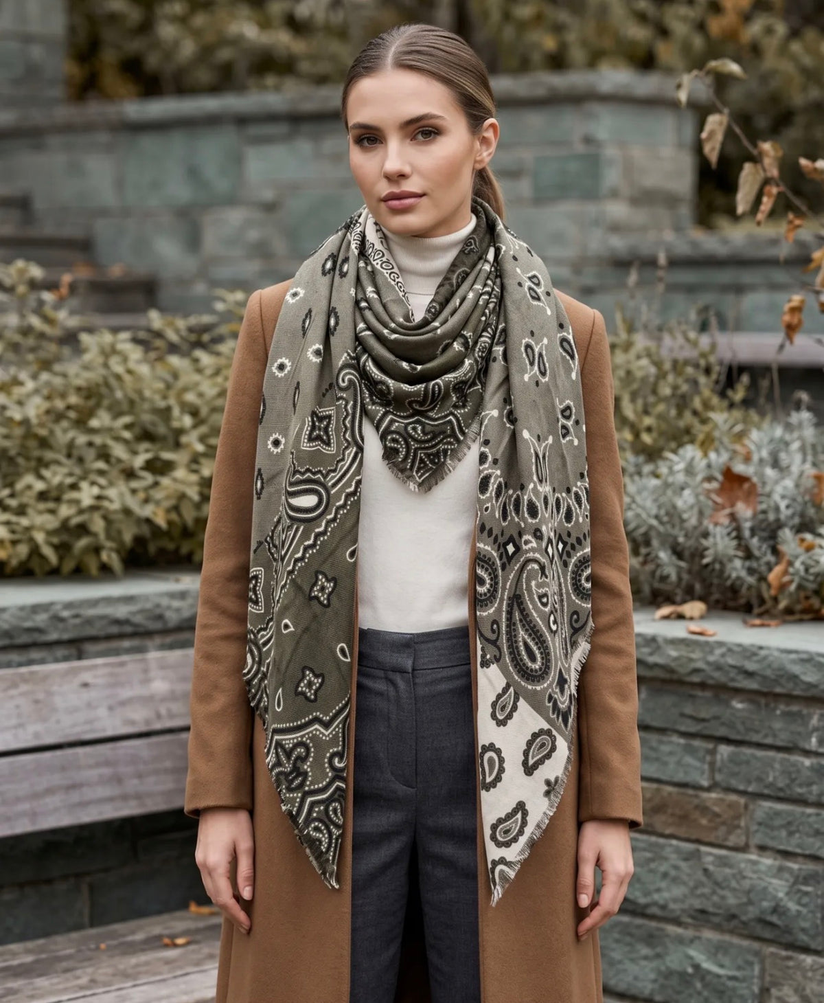 Écharpe Maya femme bandana patchwork 110 × 110 cm – Viscose & laine