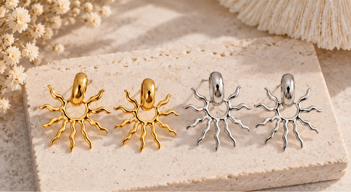 Boucles d’oreilles « Soleil Bohème » – Acier inoxydable – Doré ou Argenté