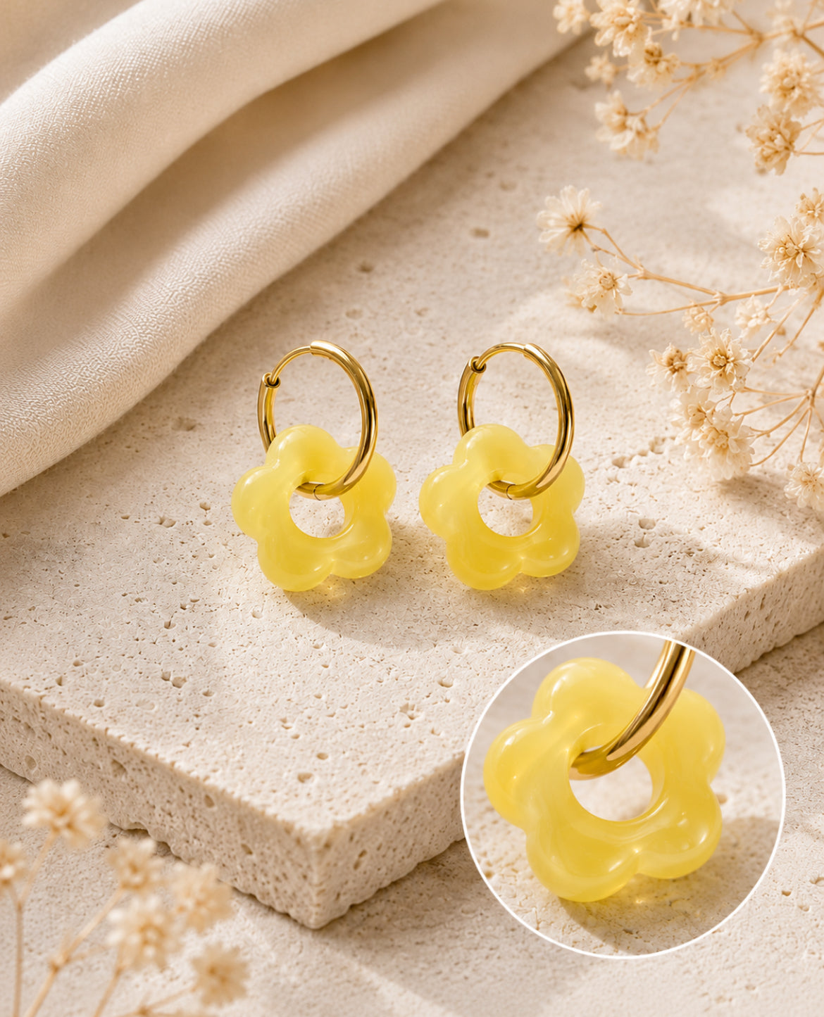 Boucles d’oreilles « Bloom Color » – Fleurs en résine – Acier inoxydable – 18 mm
