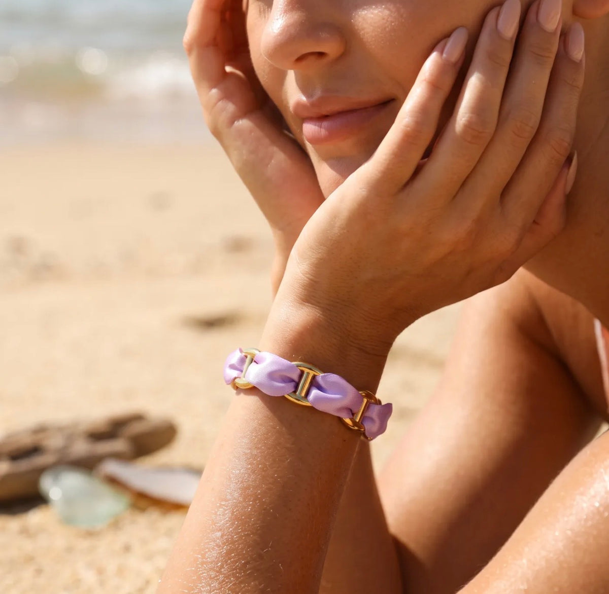 Jonc Riviera Doré – Maille marine & ruban coloré en acier inoxydable