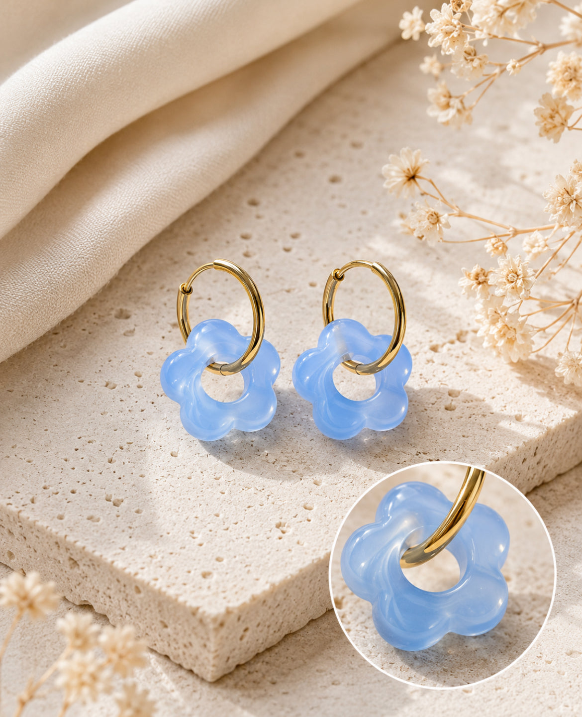 Boucles d’oreilles « Bloom Color » – Fleurs en résine – Acier inoxydable – 18 mm