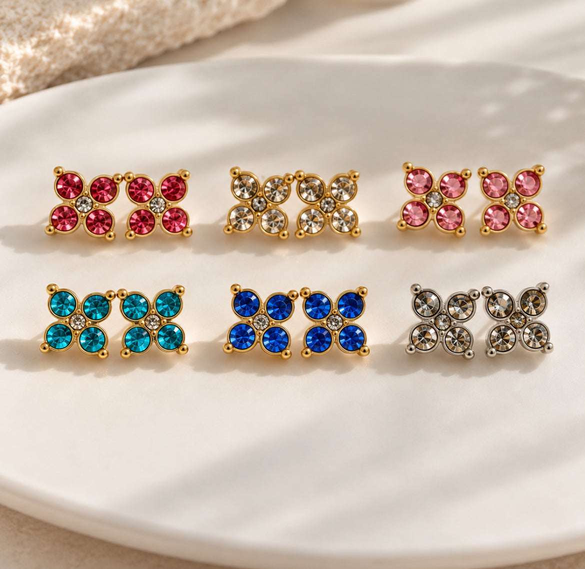 Boucles d’oreilles « Éclat Fleur » – Zirconiums – Acier inoxydable – 6 coloris