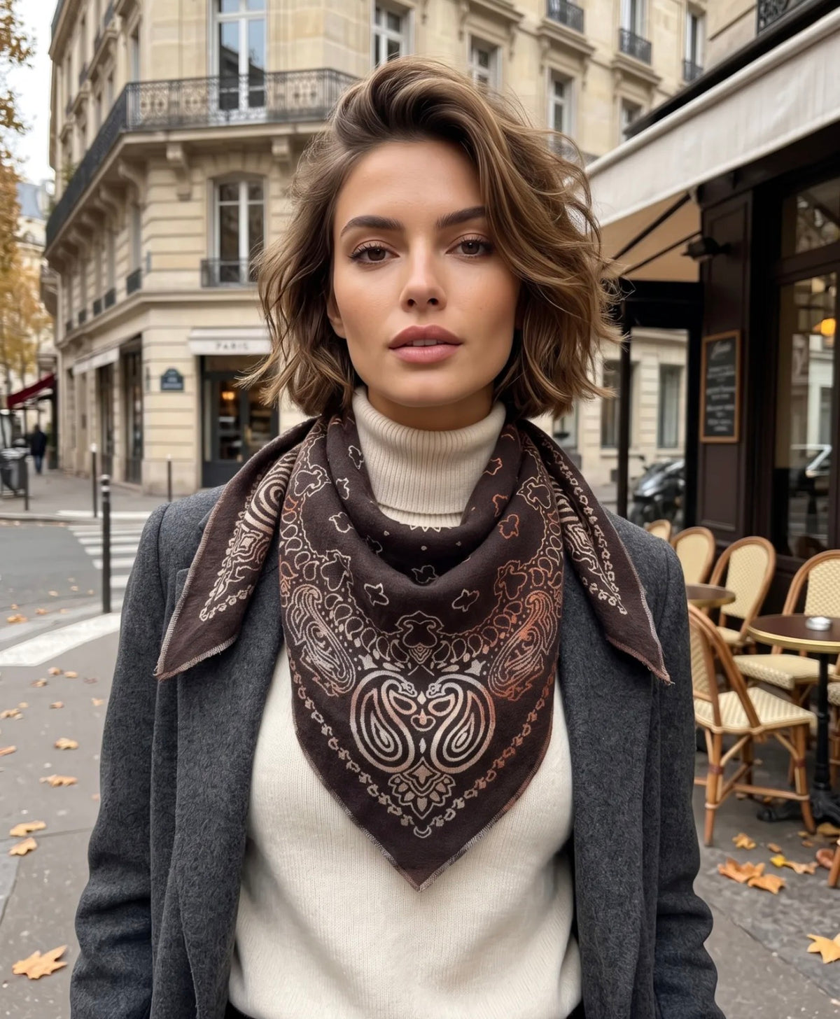 Écharpe Naya triangle femme motif bandana 65 × 180 cm – Viscose & laine