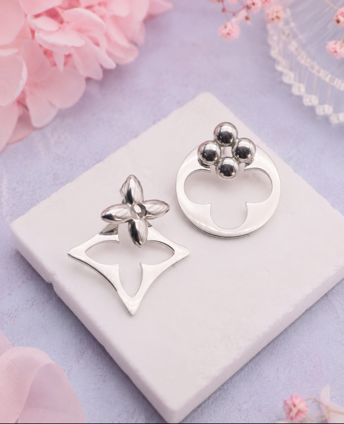 Boucles d’oreilles « Duo Fleur » – Modulables – Acier inoxydable – Doré ou Argenté
