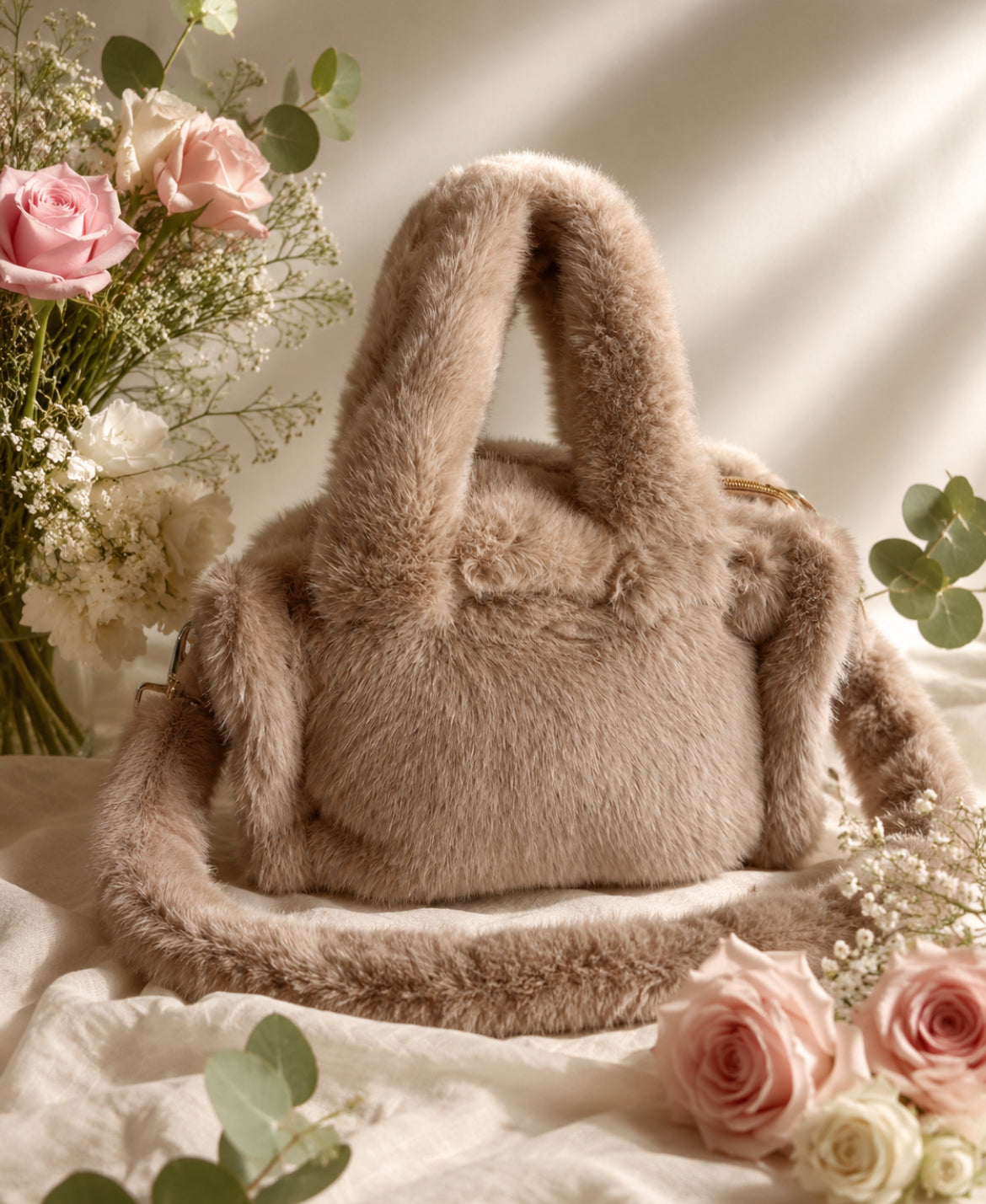 Sac Mila femme en fausse fourrure unie – Bandoulière détachable