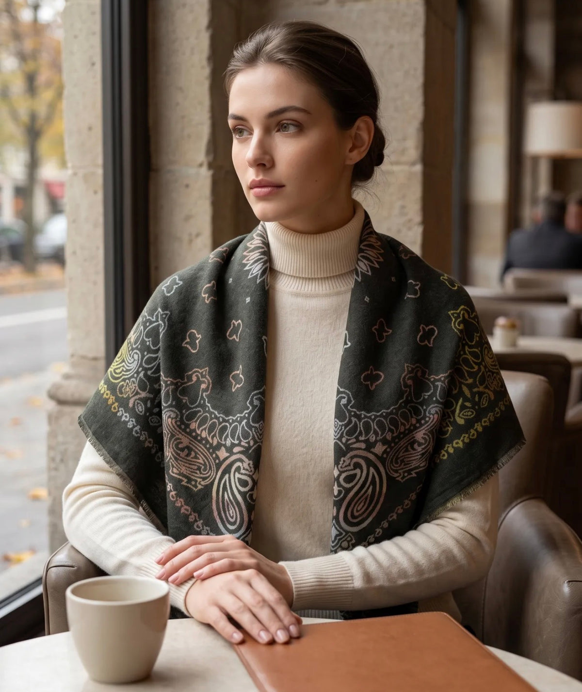 Écharpe Naya triangle femme motif bandana 65 × 180 cm – Viscose & laine