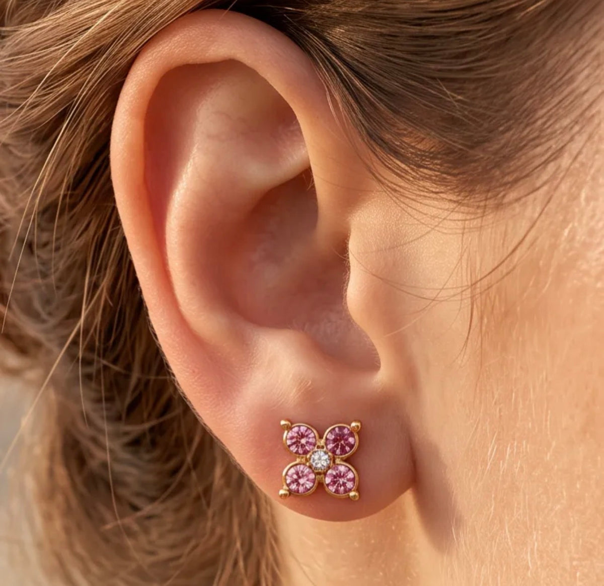 Boucles d’oreilles « Éclat Fleur » – Zirconiums – Acier inoxydable – 6 coloris