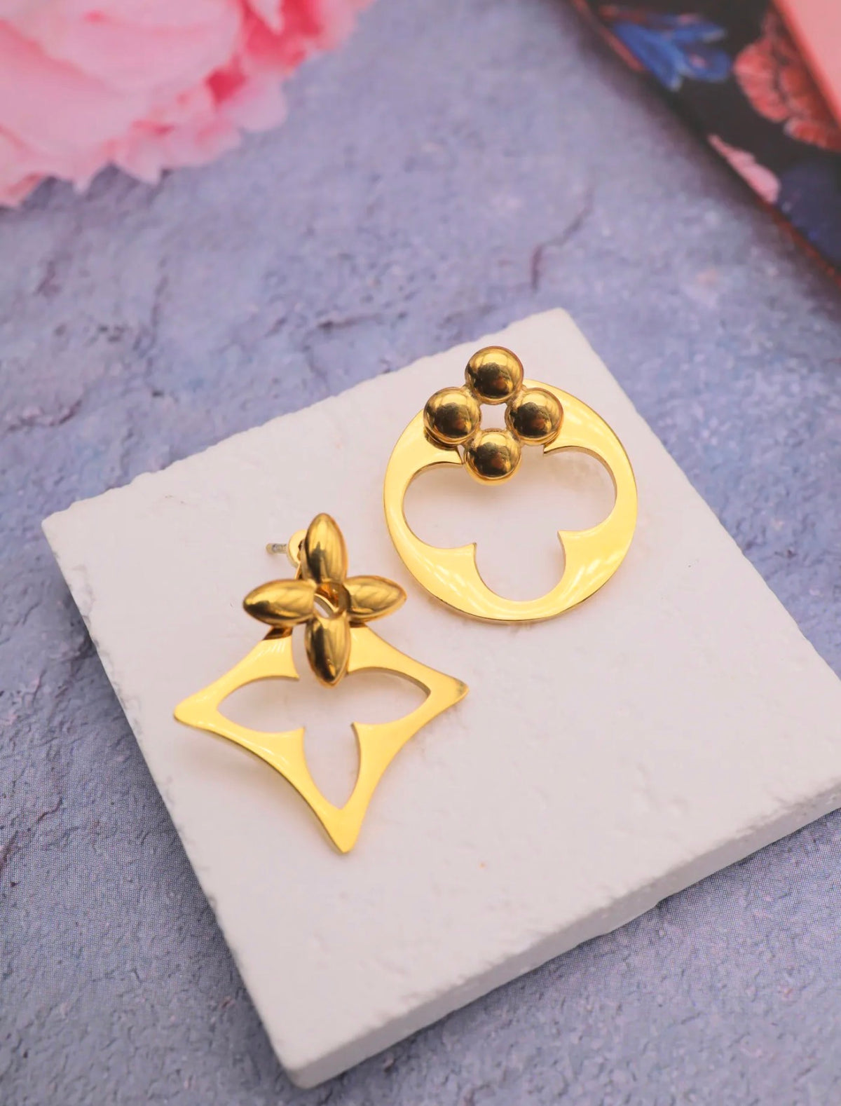 Boucles d’oreilles « Duo Fleur » – Modulables – Acier inoxydable – Doré ou Argenté