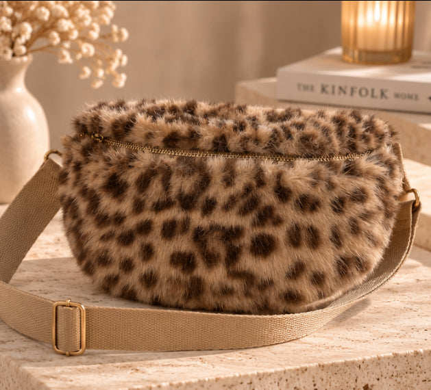 Sac Banane Léopard en fausse fourrure – Bandoulière coton réglable