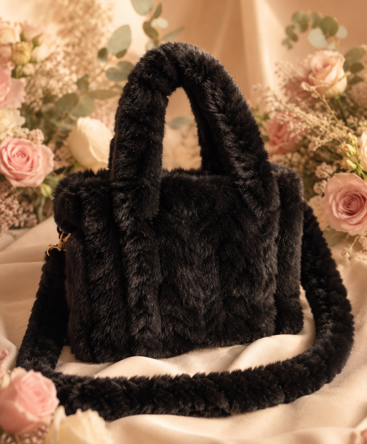 Sac Romy femme en fausse fourrure tressée – Bandoulière détachable