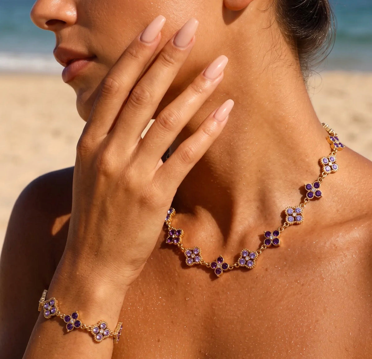 Parure Eléa – Collier & bracelet en acier inoxydable et zirconium