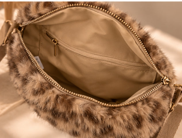 Sac Banane Léopard en fausse fourrure – Bandoulière coton réglable
