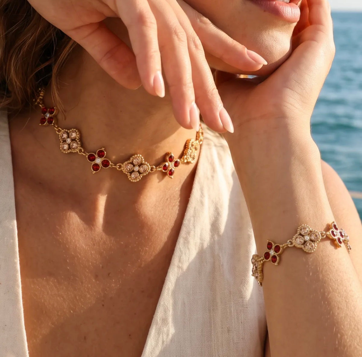 Parure Eléa – Collier & bracelet en acier inoxydable et zirconium