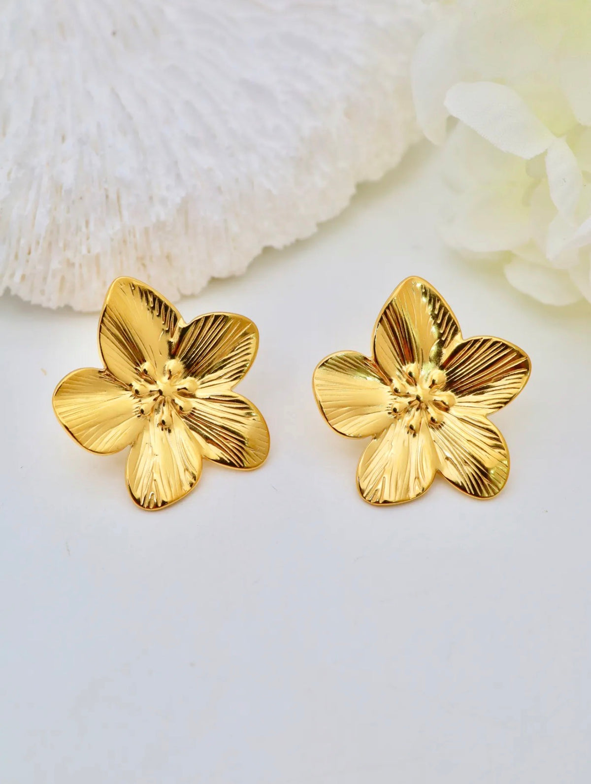 Boucles d’oreilles « Bora Bora » – Fleur 25 mm – Acier inoxydable – Doré ou Argenté