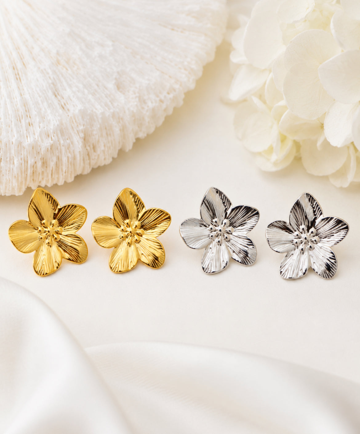 Boucles d’oreilles « Bora Bora » – Fleur 25 mm – Acier inoxydable – Doré ou Argenté