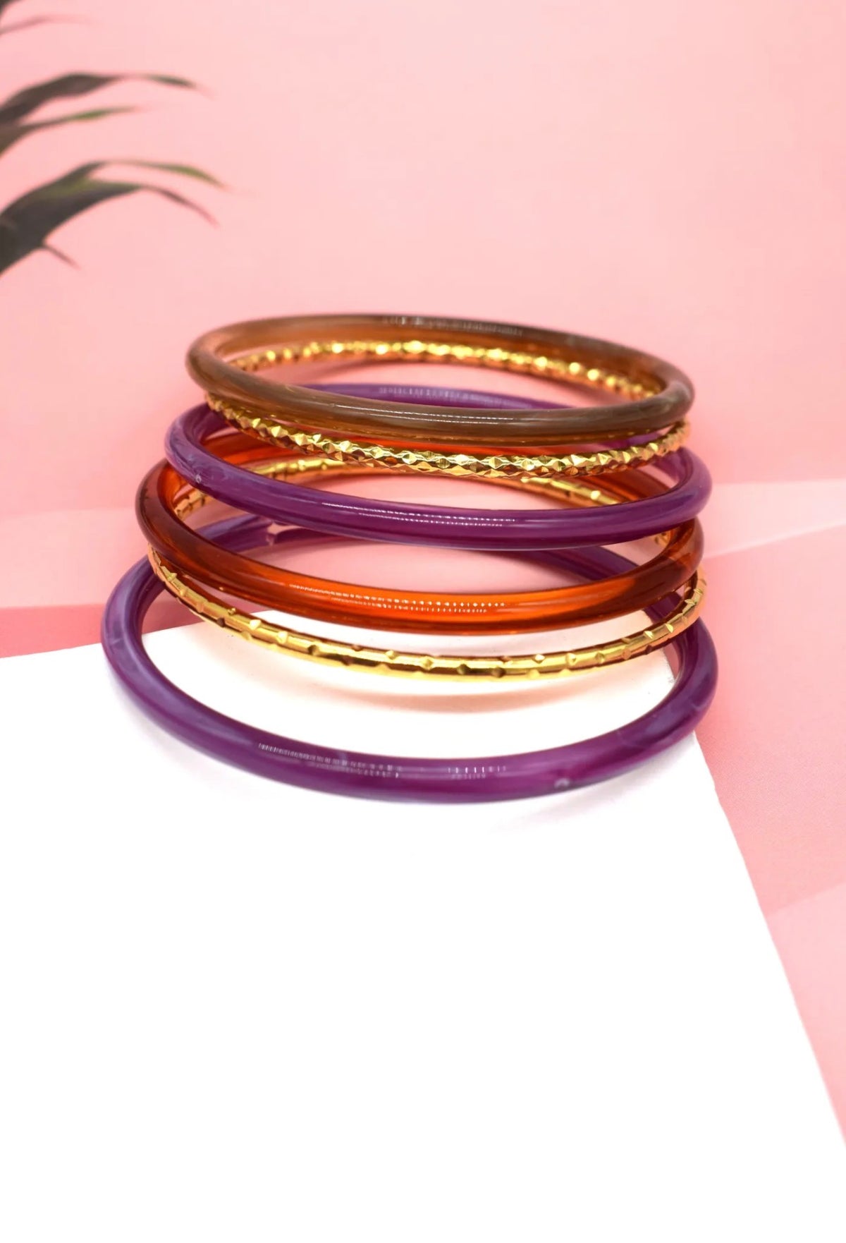 Lot de 6 Joncs « Éclat Bohème » – Résine & Acier inoxydable doré – 6 coloris