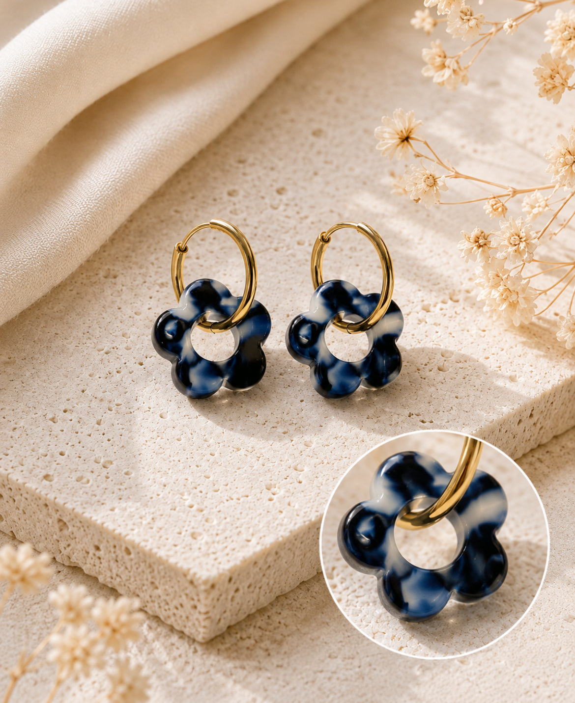 Boucles d’oreilles « Bloom Color » – Fleurs en résine – Acier inoxydable – 18 mm