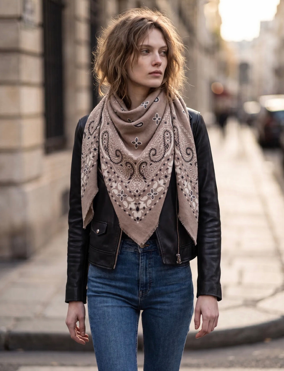 Écharpe Sofia femme motif bandana 110 × 110 cm – Viscose & laine douce