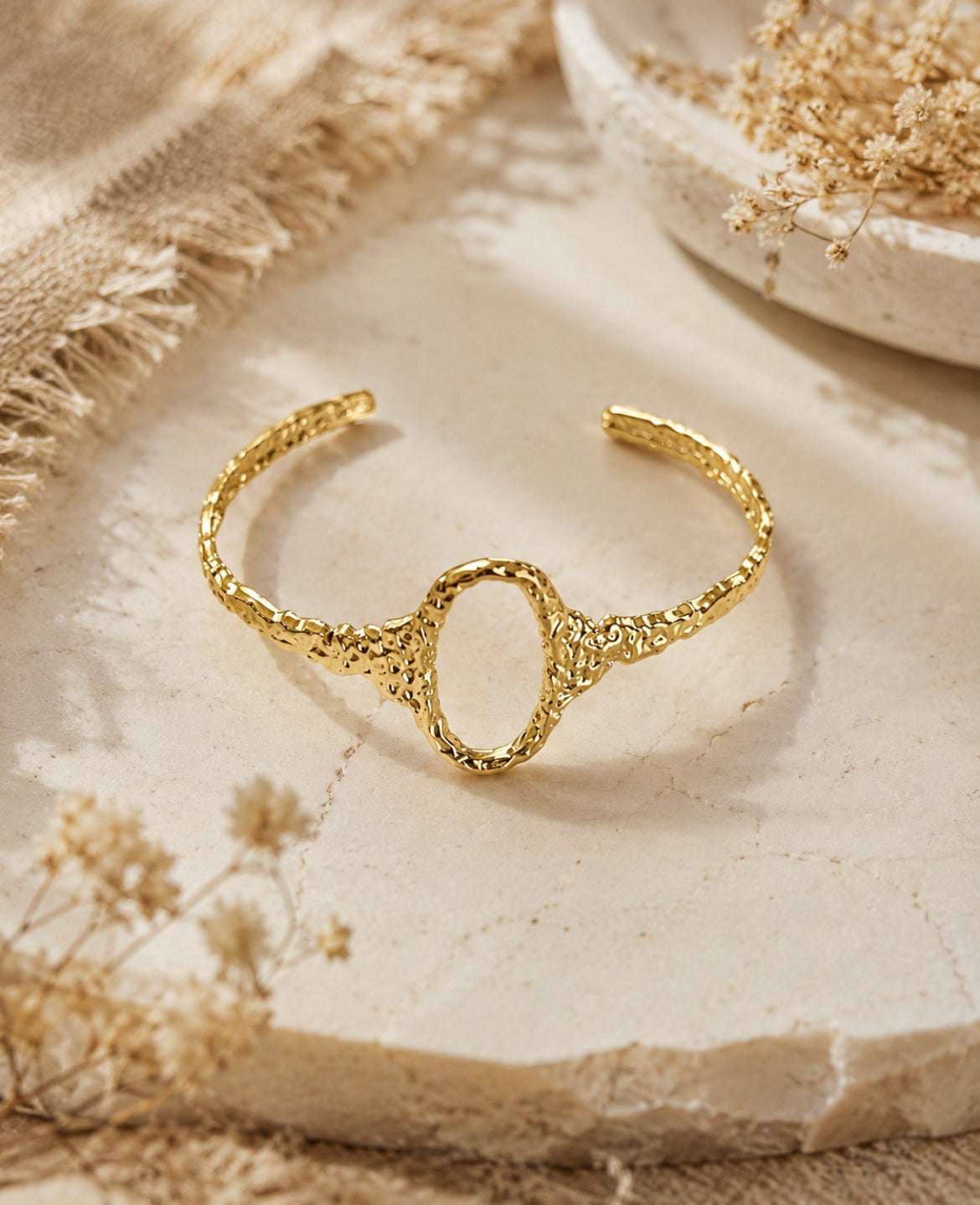 Bracelet Jonc « Halo Doré » – Ajustable – Acier inoxydable