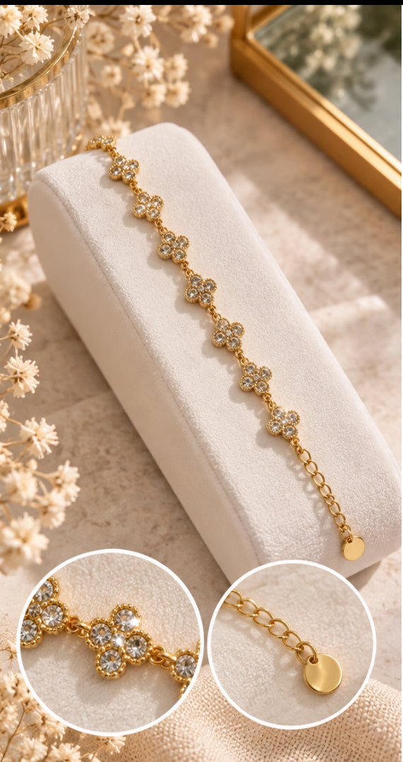 Bracelet « Jardin Précieux » – Fleurs en zirconium – Acier inoxydable – 10 coloris