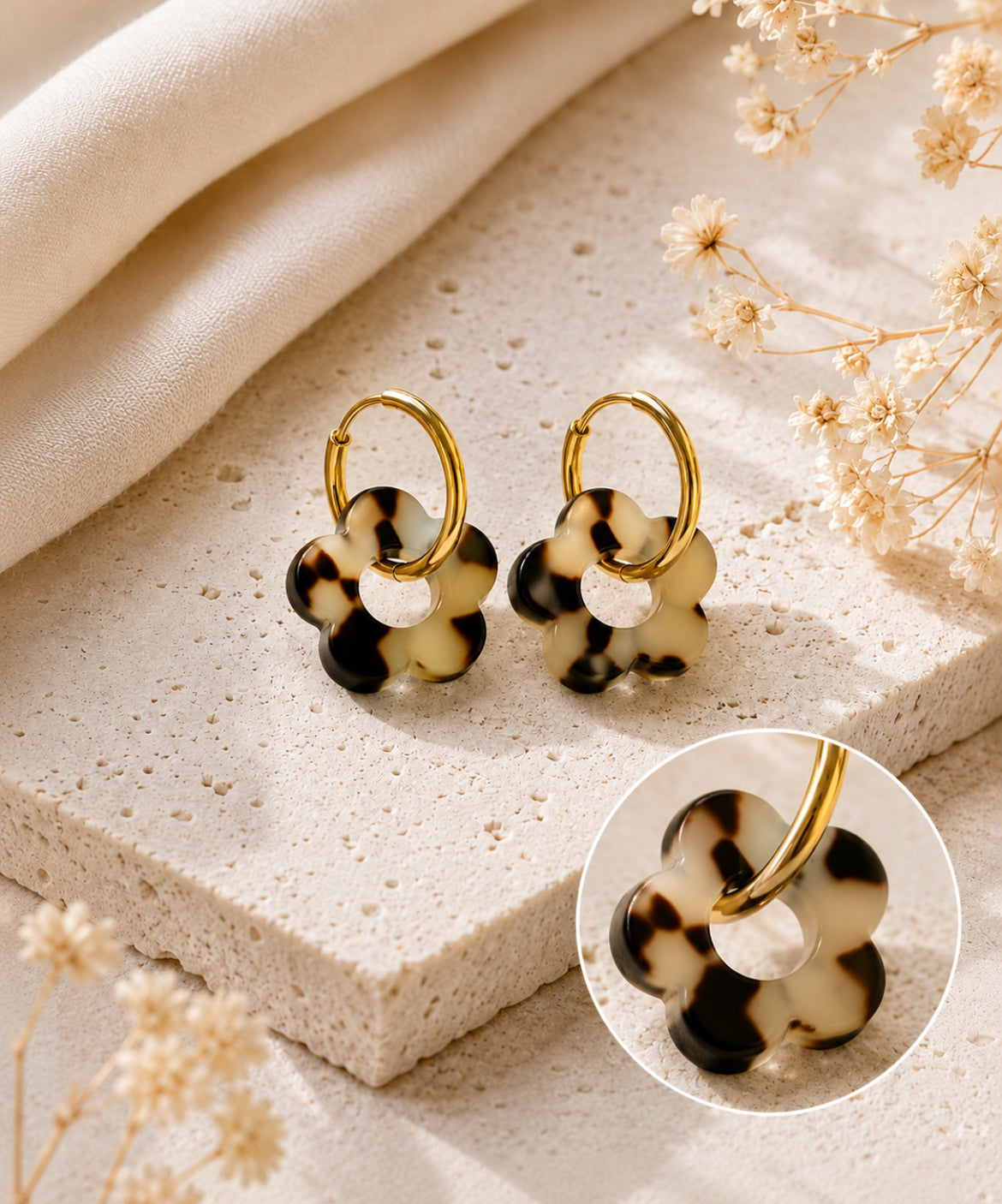 Boucles d’oreilles « Bloom Color » – Fleurs en résine – Acier inoxydable – 18 mm
