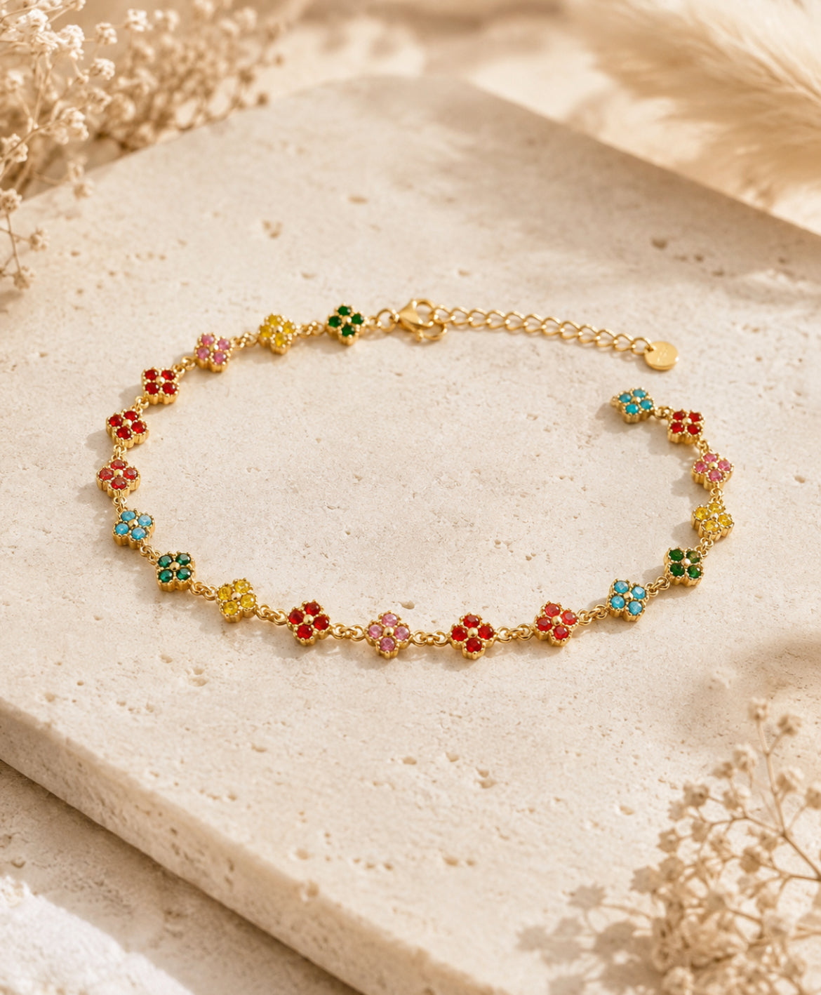 Bracelet « Jardin Précieux » – Fleurs en zirconium – Acier inoxydable – 10 coloris