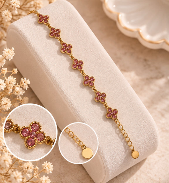 Bracelet « Jardin Précieux » – Fleurs en zirconium – Acier inoxydable – 10 coloris