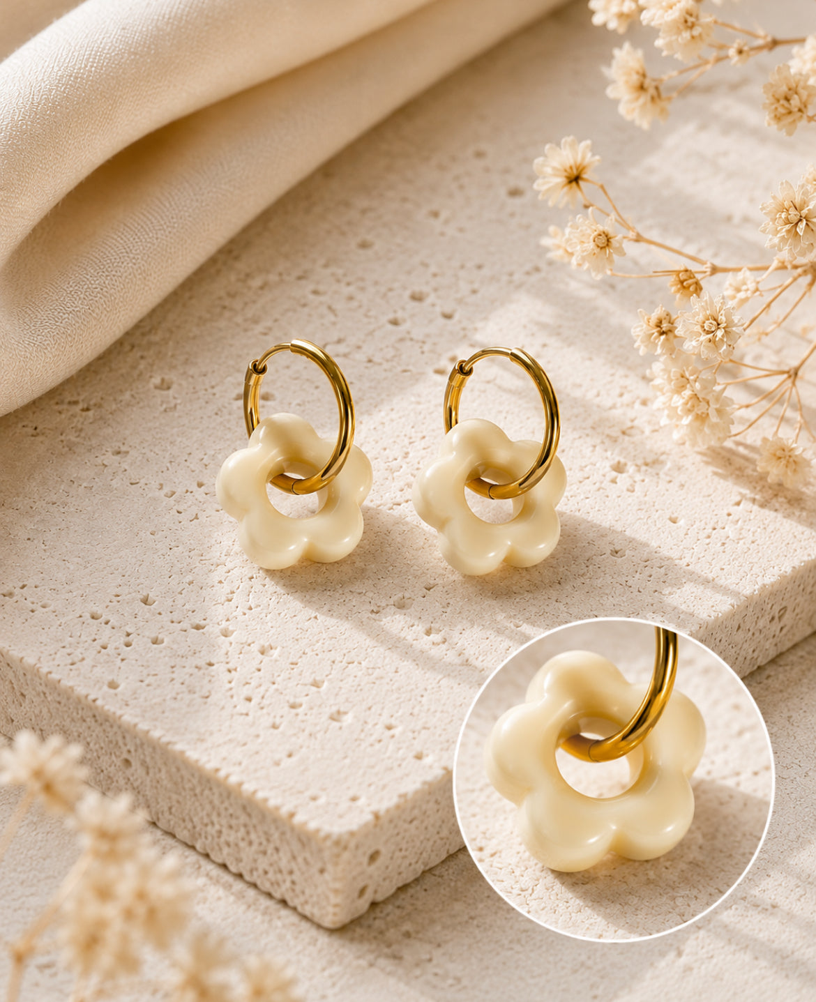 Boucles d’oreilles « Bloom Color » – Fleurs en résine – Acier inoxydable – 18 mm